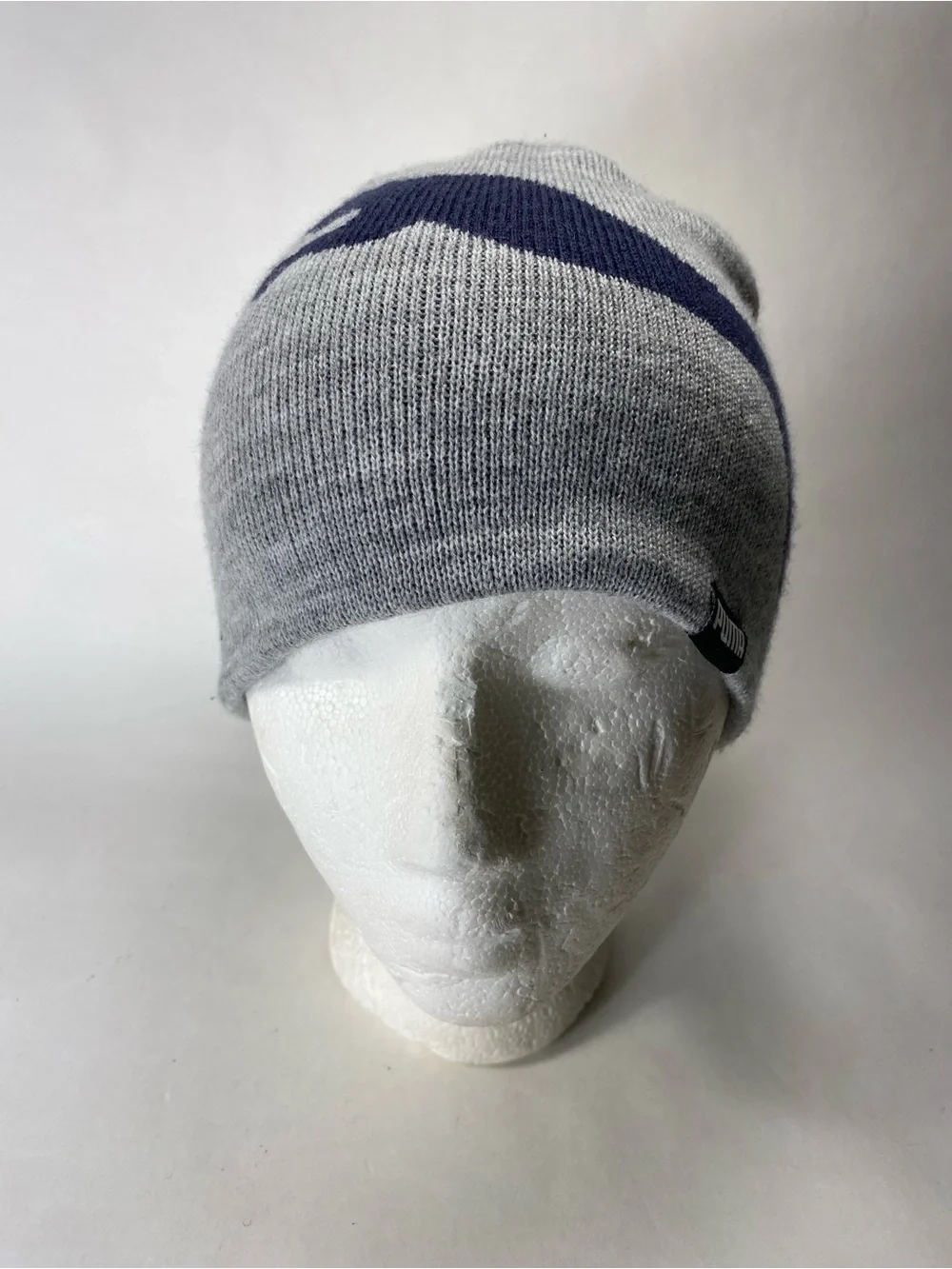 Puma Gray Beanie with Navy Puma Logo Knit Beanie Hat